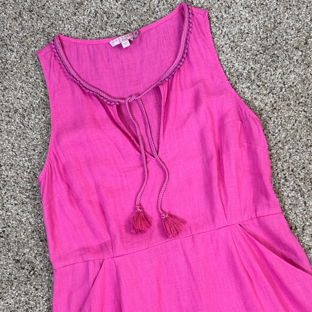 100% Linen Sleeveless Dress with Tassel and Crochet Detail